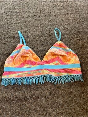Jasmine & Ginger Multicolor Fringe Bralette with Turquoise Trim